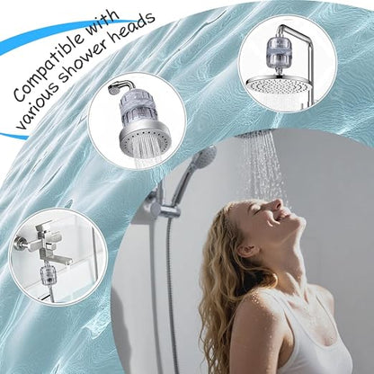 Shower Head Filter, 15-Stage Filtration System, Removes Chlorine & Heavy Metals, Softens Water for Smoother Skin & Hair, Universal Fit for All Shower Types (White) (LX-GLQ-001, Filter, GLQ001)