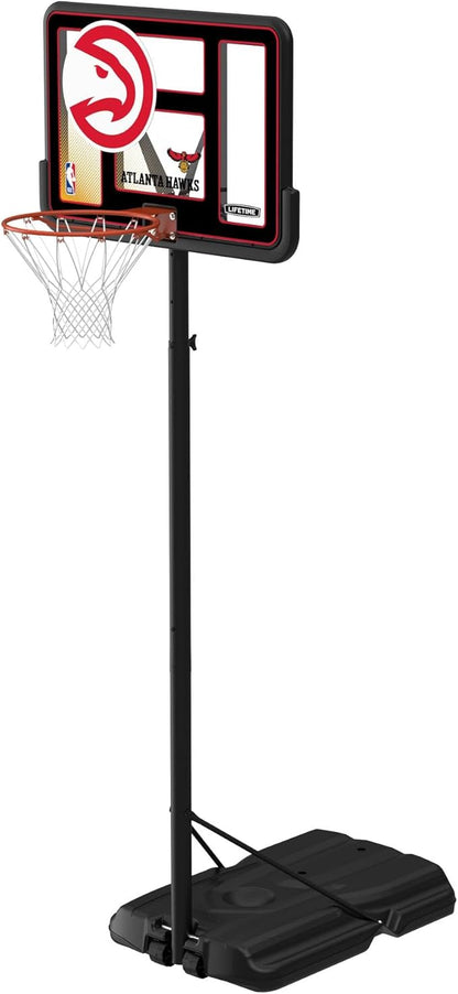 Lifetime NBA Atlanta Hawks Portable Basketball Hoop, Adjustable Height 7.5-10 Ft, 44 Inch Shatterproof Fusion Backboard, Base with Wheels