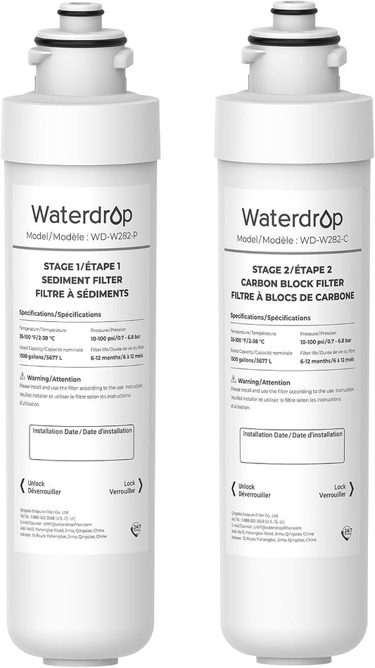 Waterdrop UVF2 Cooler Filter Replacement for Brio® NFMPP5M, 2 Pack | Compatible with Brio®2 Stage Water Filter Replacement, UVF2 Series Models of Brio® Bottleless Water Cooler Dispenser