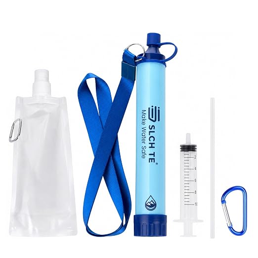 Portable Water Filter Straw Kit, 0.01 Mmicron Reusable Water Filtration, 5-in-1 Survival Gear for Camping, Hiking, Emergency, 1 Pack