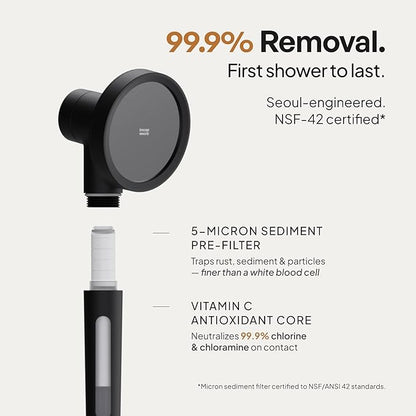 SecondShower Filtered Shower Head with Handheld for Hard Water - NSF Certified 99.9% Chlorine Removal, High Pressure, Korean Vitamin C Filter for Soft Skin & Hair (Matte Black)