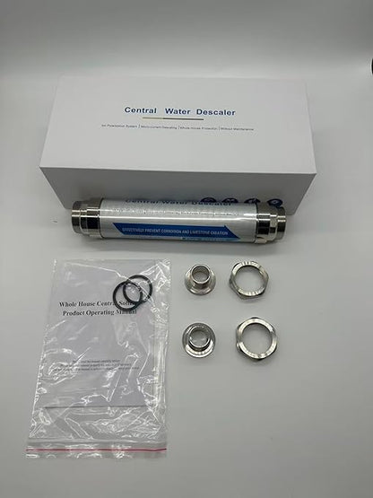 Whole House Water Descaler 3/4” NPT – Hard Water Scale Inhibitor, No Salt Physical Water Conditioner for Main Water Line, Maintenance-Free, Helps Reduce Limescale in Pipes & Appliances
