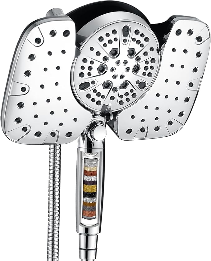 INAVAMZ 2-in-1 Shower Heads with Handheld 2.5GPM: 10” Rain Shower Head & Hand Held Shower Head, 9 Spray Settings Detachable Shower Head with ON/OFF Switch and 15-Stage Filter