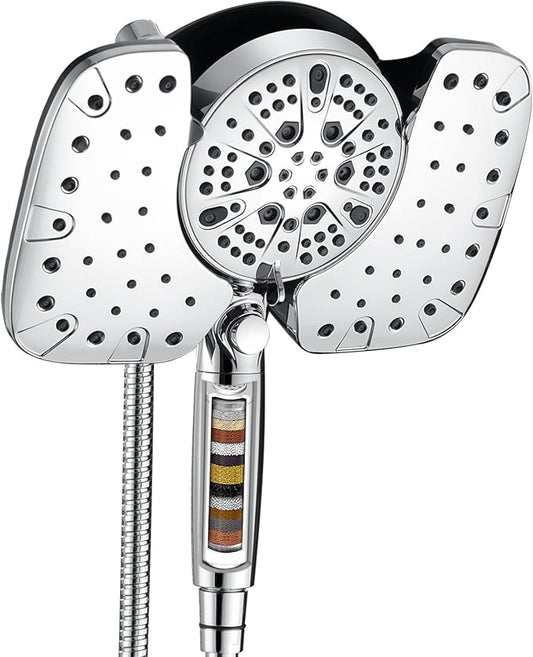 INAVAMZ 2-in-1 Shower Heads with Handheld Spray Combo: 10” Rainfall Shower Head & Hand Held Shower Head, 9 Spray Settings Detachable Shower Head with ON/OFF Switch and 15-Stage Filter