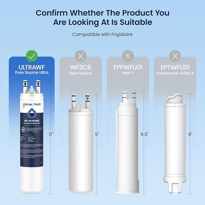 GLACIER FRESH ULTRAWF Frigidaire Refrigerator Water Filter, 3 Pack | Compatible with Pure Source Ultra, Kenmore 9999, 469999, 46-9999, A0094E28261, NSF 42 Certified