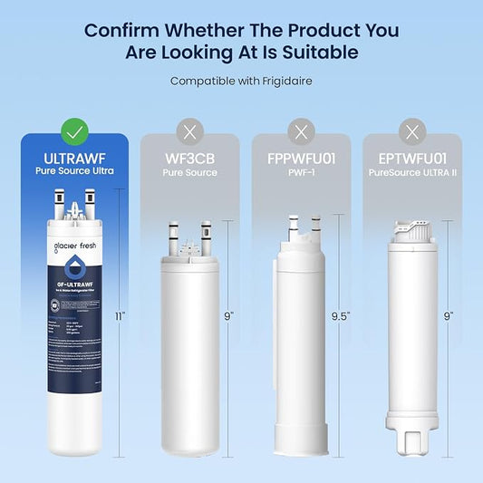 GLACIER FRESH ULTRAWF Frigidaire Refrigerator Water Filter, 3 Pack | Compatible with Pure Source Ultra, Kenmore 9999, 469999, 46-9999, A0094E28261, NSF 42 Certified
