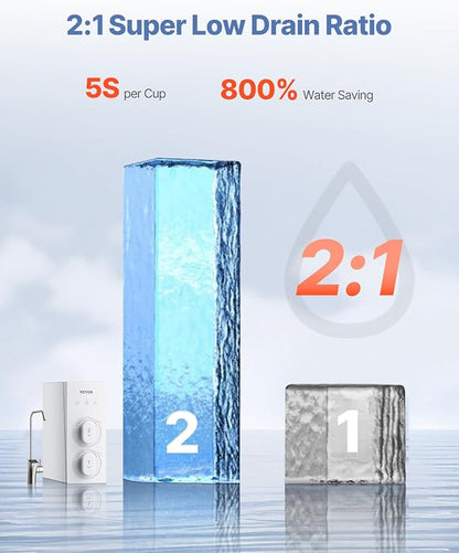 VEVOR Reverse Osmosis System, 800 GPD 8-stage Tankless Reverse Osmosis Water Filter, Under Sink Water Filtration System with Smart Display Faucet, 2:1 Pure to Drain Ratio