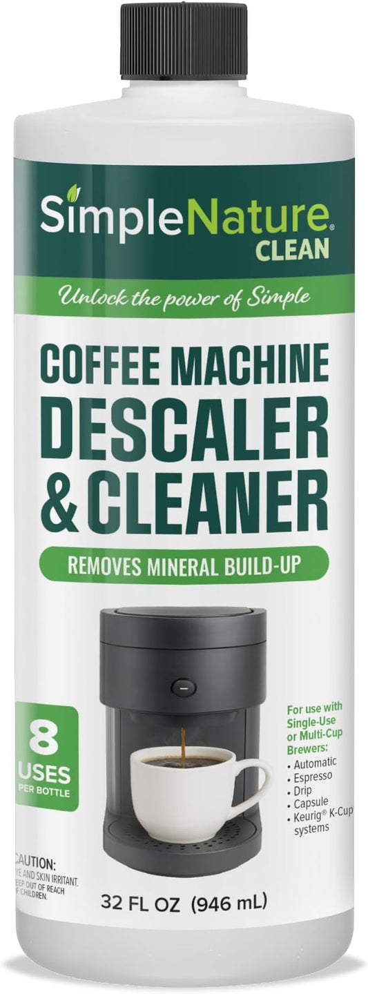 SimpleNature Coffee Descaler (32 fl oz) - Plant-Based Formula Removes Limescale & Buildup from Espresso, Drip, Pod & Single-Serve Machines | Improves Performance & Brew Quality