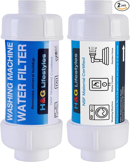 H&G Lifestyles Water Filter for Washing Machine,Water Softener Anti-Scale Water Filtration,with 3/4" GHT Garden Hose Filter, Prevent Scale Build-up,for Water Heater Swamp Cooler,2PACKS