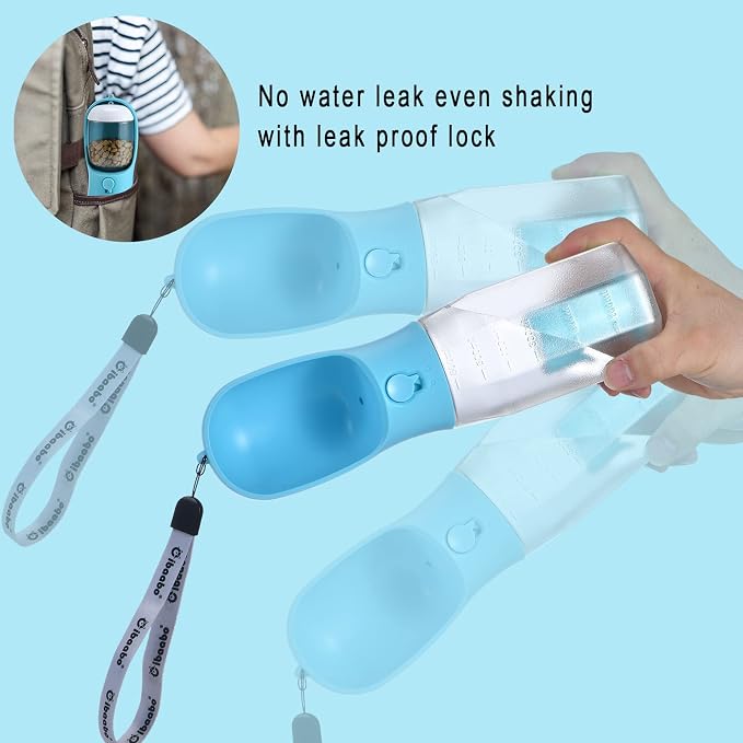 Cibaabo Dog Water Bottle with Food Container & Poop Bag Holder & Filter | Travel Water Bowl, Portable Pet Dispenser, Dog Gifts, Puppy Essentials for Walking Hiking
