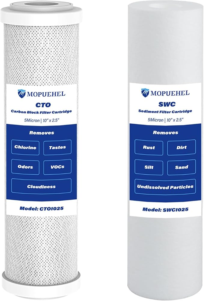 External RV Dual Water Filter System, 2-Stage Water Filtration System PP Filter & CTO Filter