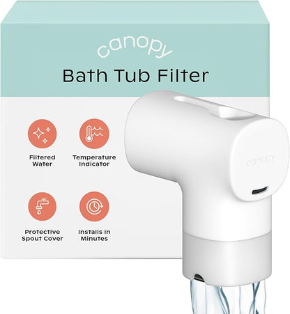 Canopy Baby Bath Tub Filter – Gentler Water Filtration for Delicate Skin | Reduces Chlorine & Irritants | BPA-Free Silicone Spout Cover | Easy Tool-Free Install | Activated Carbon Filtration
