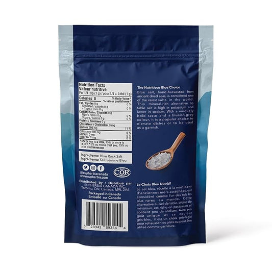 EUPHERBIA Blue Salt, Coarse, Rare Mineral Salt, High Potassium, Lower Sodium, Natural, Unprocessed, Hand Harvested, Kosher Certified (2lb Coarse Refill)
