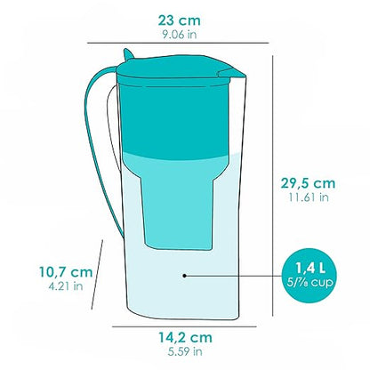 Alkanatur Alkaline Hydrogen Water Filter Pitcher - Removes Fluoride, Chlorine, Microplastics, PFAs, Lead - Activated Coconut Carbon, Ionizer, pH 9.5, Adds Magnesium