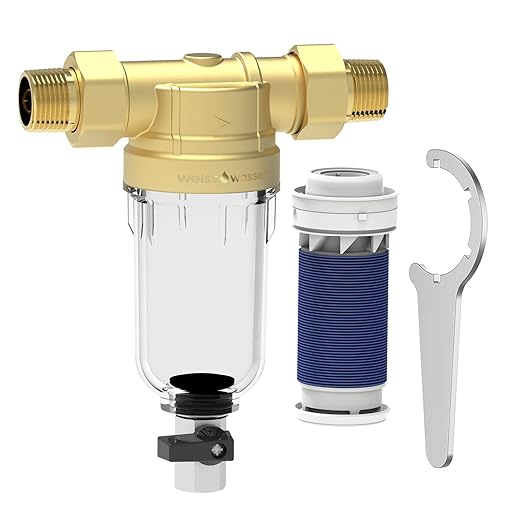 40 Micron Disc Spin Down Sediment Filter, Reusable ＆ Anti-Clog Whole House Water Filter, Pre-Filtration System for City/Well Water, 3/4" MNPT, BPA Free