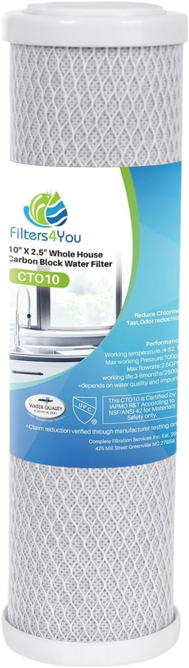 CFS – 5 Micron 10" x 2.5" Carbon Block Water Filter Cartridge Compatible with WCBCS975-RV Models – Replacement Filter – Removes Chlorine Taste & Odor – Whole House Filter – 1 Pack