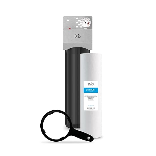Brio Whole House Water Filter System w/Gauge & Fast-Flow Sediment Filter (5 Micron) 4.5" x 20" | Removes Dirt, Improves Taste & Protects Home Appliances | 900 GPH | 100,000 Gallons or 12 Months
