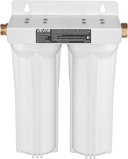 VEVOR RV Water Filter, 2-Cartridge 2.5 x 10 in Water Filter System for RV, Remove Sediments, Chlorine, Bad Tastes, Odors, and Most Contaminants, RV Filter for Campers, Boats, Vans