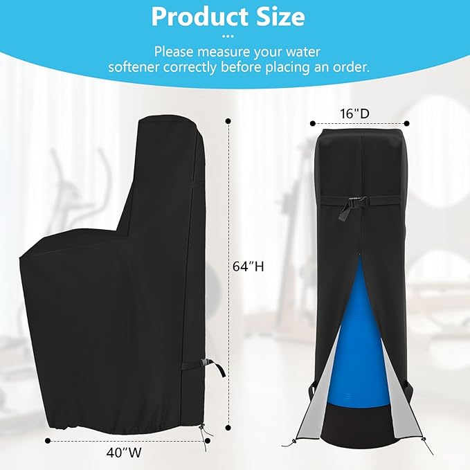 COSHNIBI Water Softener Cover , 420D Heavy Duty Outdoor Water Softener Cover Waterproof Insulated with Split Zipper, All Weather Protection 64" H x 40" W x 16" D - Black