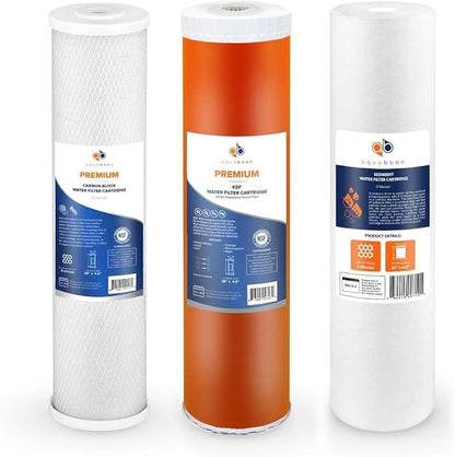 Aquaboon 5 Micron 20 x 4.5 Whole House Water Filter Replacement Cartridge Set: CTO, KDF, Sediment for 3-Stage Water Filtration System 1 Pack