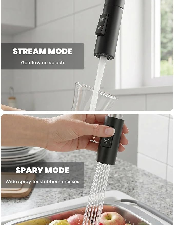 APPASO Black Touchless Kitchen Faucet Motion Sensor with Pull Down Sprayer | Lead-Free Single Handle Sink Faucet with Soap Dispenser & cUPC-Certified Hoses for Farmhouse Laundry Rv 1 to 4 Hole Sinks