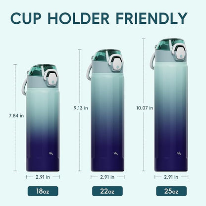 Konokyo FLOWPLAY 25oz Locking Push-Button Water Bottle with Silicone Spout,Leak-Proof,18/8 Stainless Steel Double-Wall Vacuum Insulated for Sports and Travel,BPA-Free,Ocean Dream