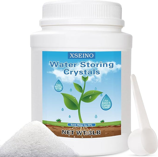 XSEINO 3LB Soil Moisture Crystals Water-Absorbing Hydrogel for Plants Solves Over and Under-Watering, Long-Lasting Water Retention to Keep Soil Moist Polymer Water Storage Crystals
