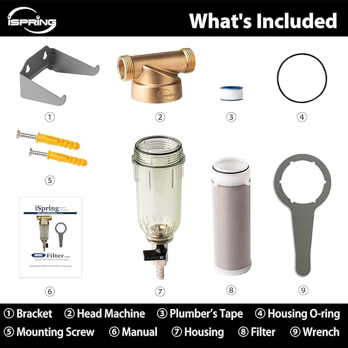 iSpring WSP2PK21 Reusable Whole House Spin Down Sediment Water Filters, Twin Pack with 200 Microns and 100 Microns Filter Sizes, Clear Housing, Lead-Free Brass