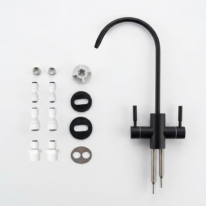 Two Way Drinking Faucet with Two Handles, Water Purifier RO Faucet, Stainless Steel Direct Drinking Kitchen tap for Filters, Sparkling, Cold Water (Matte Black)