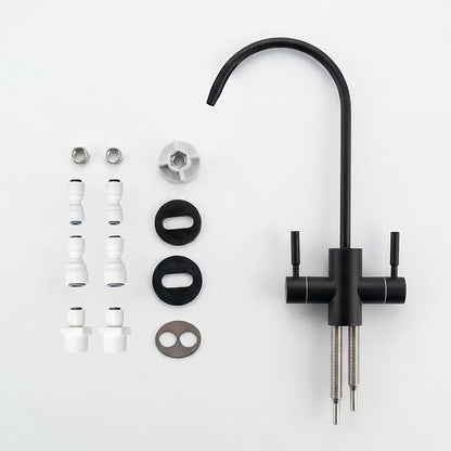 Two Way Drinking Faucet with Two Handles, Water Purifier RO Faucet, Stainless Steel Direct Drinking Kitchen tap for Filters, Sparkling, Cold Water (Matte Black)