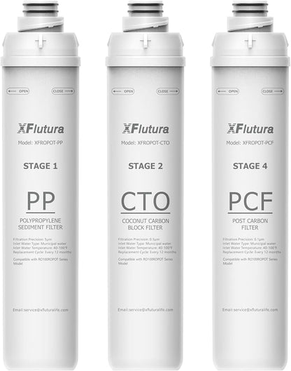 RO100ROPOT Series 1-Year Replacement Filter Cartridge Set Compatible with Bluevua RO100ROPOT, RO100ROPOTUV Series Water Filter, 1-Year Replacement Cartridge, Pack of 3 Filters (1*PP, 1*CTO, 1*PCF)