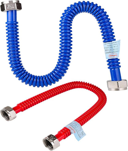 2Pack, Upgrade Hot & Cold Water Heater Hose 3/4" FIP x 3/4"FIP x 24" Length, Flexible Stainless Steel Corrugated Water Line Connector- Red & Blue