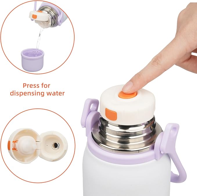 Konokyo Insulated Water Bottle with Handle and Strap,Vacuum Travel Tumbler with Cup Lid,Thermo Coffee Cup for Hot Cold Drinks 27 OZ,Purple Pearl