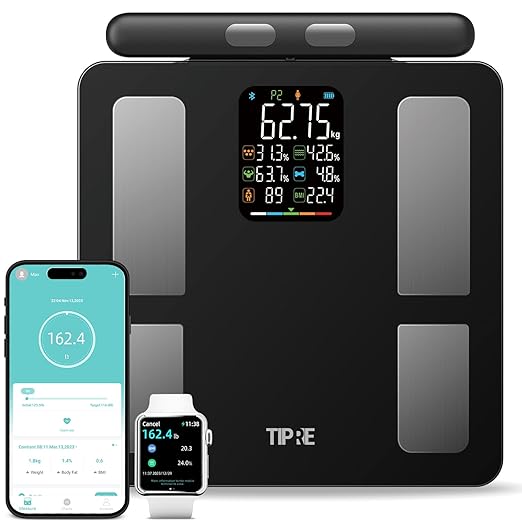 TIPRE Smart Scale for Body Weight 8-Electrode Digital Weight Scale for Body Fat Bathroom Scale with BMI Full Body Composition Analysis with Bluetooth Health Monitor for Weight Loss, 400lb