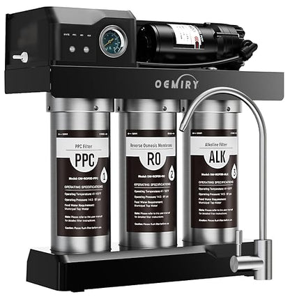 Stainless Steel 600 GPD Tankless Reverse Osmosis System, 9-Stage Alkaline Remineralization Under-Sink Water Filter, 2:1 Pure-to-Drain, Plug-in for Home, Kitchen, and RV