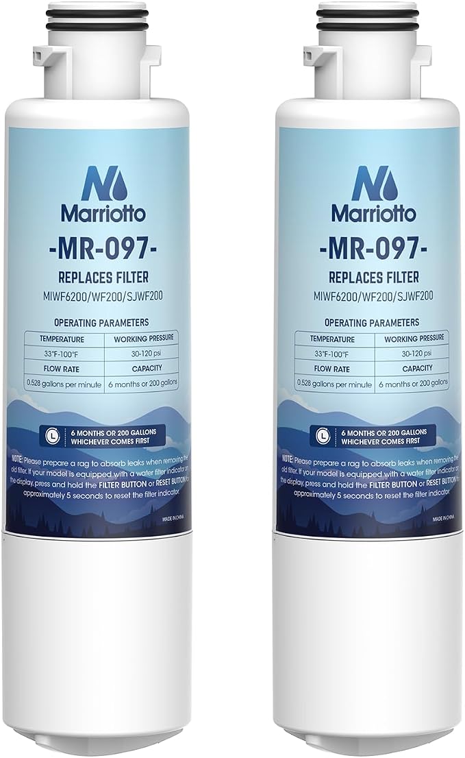 MARRIOTTO MIWF6200 Water Filter Replacement for Midea MIWF6200, MRS26D5AST, MRS26D7AST, MRQ22D7AST, MF-2008-R2, NS-WF26SS0-1, Zline MIWFT2100, RFM-W-36, WF200, SJWF200, SJG2254FS, NSF42, (2 Pack)