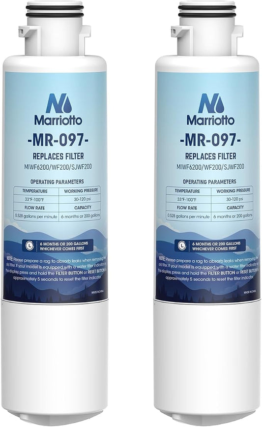 MARRIOTTO MIWF6200 Water Filter Replacement for Midea MIWF6200, MRS26D5AST, MRS26D7AST, MRQ22D7AST, MF-2008-R2, NS-WF26SS0-1, Zline MIWFT2100, RFM-W-36, WF200, SJWF200, SJG2254FS, NSF42, (2 Pack)