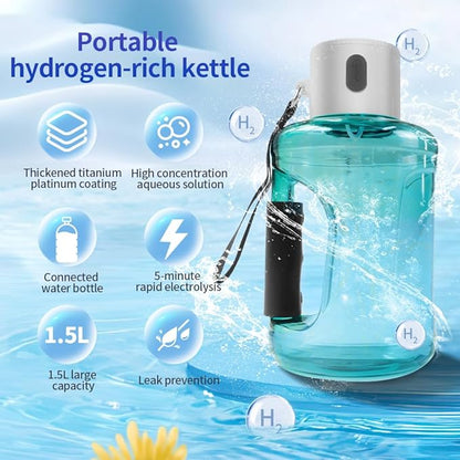 50 OZ/1.5L Hydrogen Water Bottle Portable Hydrogen Water Generator Large Capacity Alkaline Sports Water Bottle with SPE Technology Suitable for Sports Fitness Office Outdoors Presents (Blue)