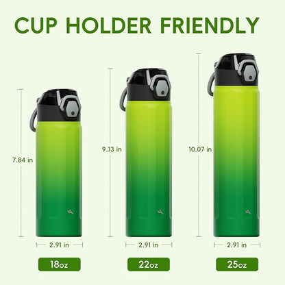 Konokyo FLOWPLAY 18oz Locking Push-Button Water Bottle with Silicone Spout,Leak-Proof,18/8 Stainless Steel Double-Wall Vacuum Insulated for Sports and Travel,BPA-Free,Matcha Green