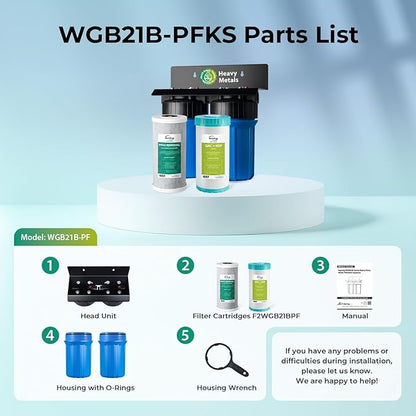 iSpring PFAS & Heavy Metals Whole House Water Filter System, SGS-Tested to Reduce 99% PFAS, 2-Stage Filtration Removes Lead, Heavy Metals, Chlorine, Sediment & Odor, 1” Inlet/Outlet Model: WGB21B-PFKS