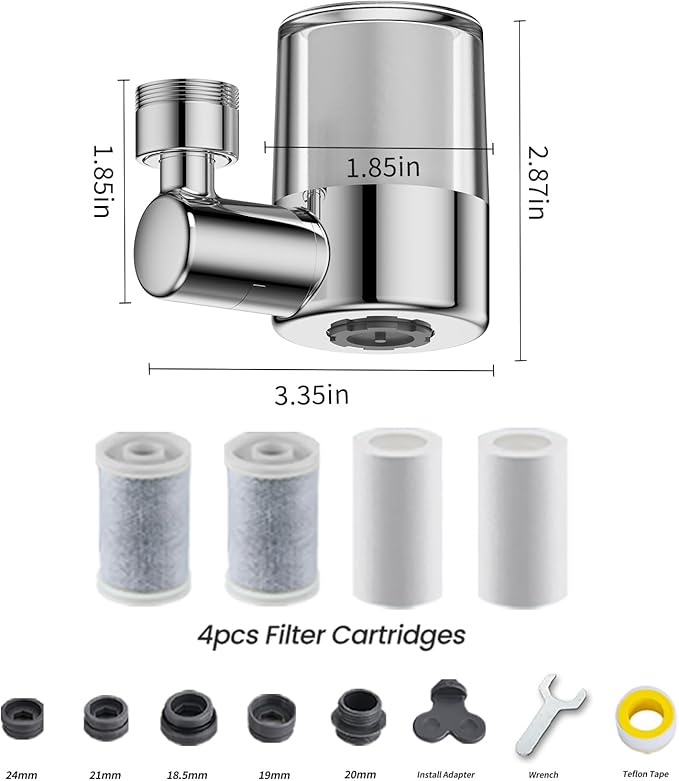 Splash-proof sink faucet extender aerator water filter, 720° rotatable faucet aerator, 2-mode spray, removes chlorine, taste, odor, suitable for kitchen/bathroom, 4 filter replacements