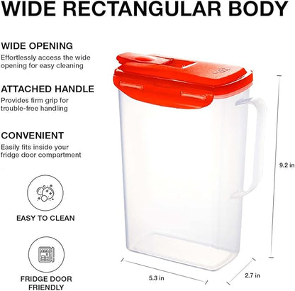 LocknLock Aqua Fridge Door Water Jug | Clear Pitcher | BPA Free Plastic Pitcher with Lid | 2 Quart Pitcher with Lid for Water, Juice, Tea & More Beverages, Red