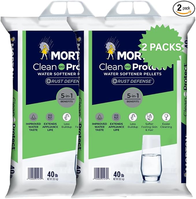 2 Pack Water Softener Salt Pellets – Clean and Protect Plus Rust Defense, 40 lb Bags (80 lbs Total) – Removes Iron, Reduces Rust Stains, Improves Water Taste, Protects Pipes and Appliances