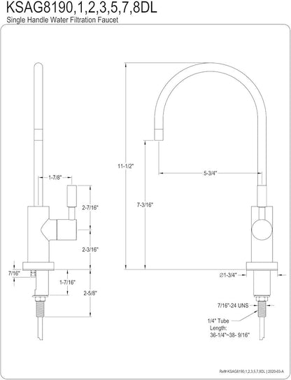 Kingston Brass KSAG8198DL Concord Water Filtration Faucet, Brushed Nickel,2.75 x 5.75 x 11.5