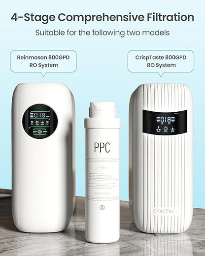 PPC Filter Replacement for Reinmoson RMS-WP-RO800 and CrispTaste CRS-RO800 Reverse Osmosis System Tankless Reverse Osmosis Water Filter, Reduces PFAS TDS, Under Sink RO System(CRS-RO800-PPC)