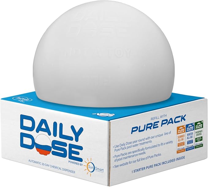 Daily Dose Automatic Pool Chemical Dispenser — 30-Day Hands-Free Pool Care, Patented SunSmart Technology, No Batteries Required, Up to 20,000 Gallons