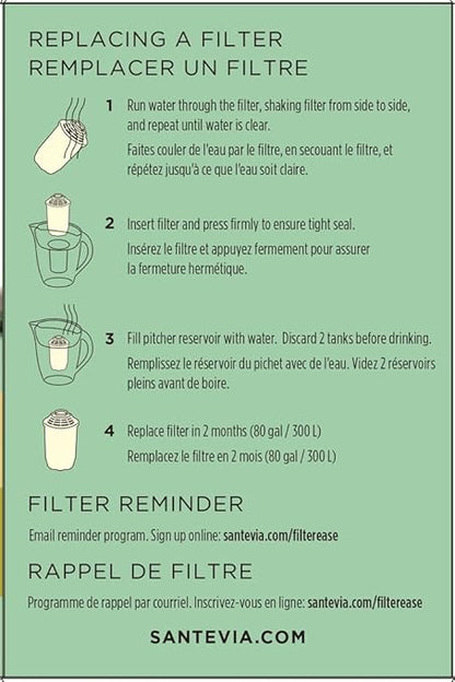 Santevia Water Filter Pitcher Replacement Filters, 3-Pack, Compatible with Santevia Classic Pitchers Only, Alkaline, Adds Back Minerals
