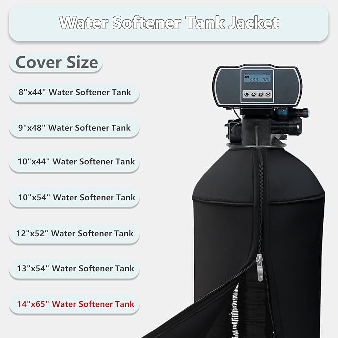 14x65 Inch Water Softener Tank Jacket - Insulated 3.5mm Neoprene Slip Sleeve to Prevent Sweating, Heavy-Duty Outdoor Water Softener Cover, Black
