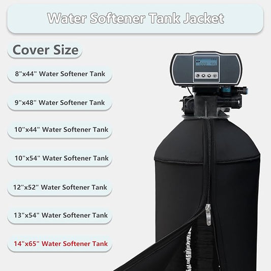 14x65 Inch Water Softener Tank Jacket - Insulated 3.5mm Neoprene Slip Sleeve to Prevent Sweating, Heavy-Duty Outdoor Water Softener Cover, Black