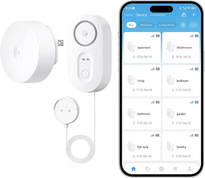 GoveeLife Upgraded Smart Water Leak Detector 1s with 4.92 ft Cable, 1 Pack | WiFi Water Sensor with SMS/Email/APP Push and Sound Alarm, 5Yr Battery Life, IP66, Suit for Home, Basement, Kitchen, Cabin/RV